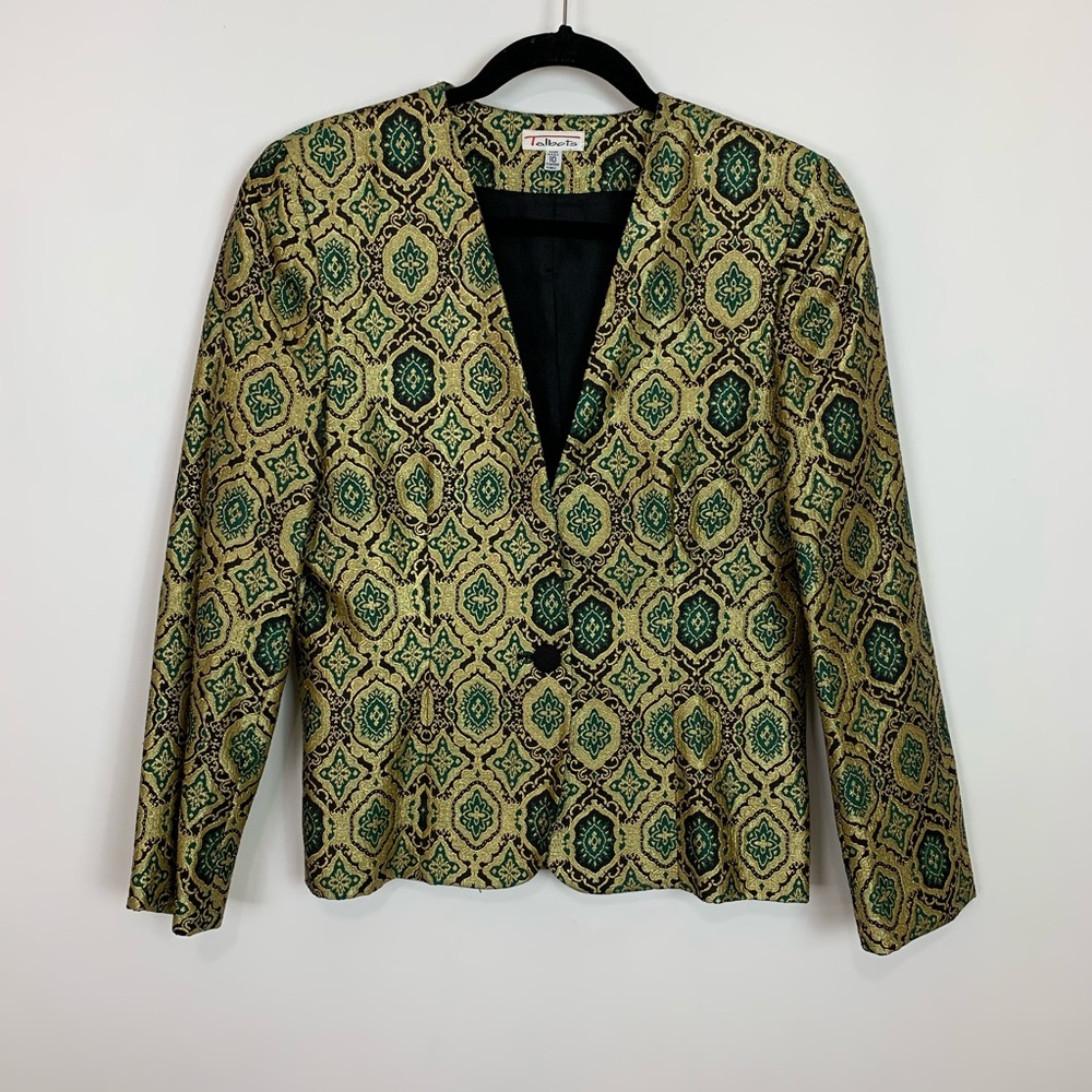 Talbots brocade green 1 button vintage blazer 10